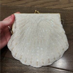 Beaded Ivory Shell Clutch with Gold Frame